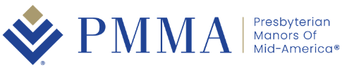 Logo of Presbyterian Manors of Mid-America, featuring a blue geometric design and the text "PMMA | Presbyterian Manors of Mid-America" prominently displayed in the global header.